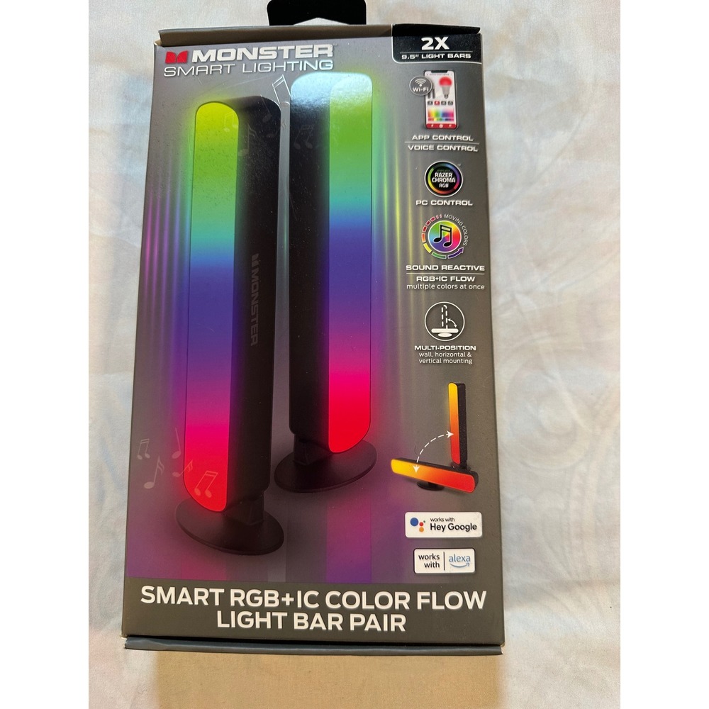 Monster Smart RGB+IC Color Flow 9.5in Light Bar Pair Sound Reactive Razer Chroma